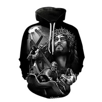 Sudadera con Capucha para Hombre, 100% Algodón, Invierno, Diseño Cristiano, Impresión Digital, Lavado a la Piedra, Transpirable, con Bolsillo, Estilo Casual