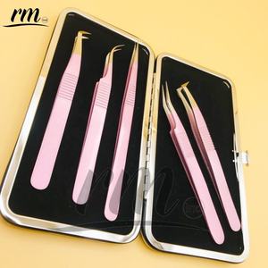 Pinzas profesionales de alta calidad para pestañas con volumen en Punta dorada, empuñadura de diamante rosa, extensiones de acero inoxidable con etiqueta privada - Product Image 2