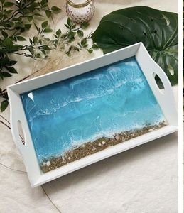 BEAUCOUP DE PLATEAU EN RÉSINE EPOXY EN BOIS CARRÉ Design décoratif fabuleux pour servir des aliments dans la cuisine, les restaurants et la maison. - Product Image 5