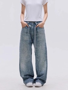 2025 nuevos Pantalones rectos de diseño Premium para mujer de alta calidad con decoraciones de volantes de encaje con lazo estampado de piedra 3D - Product Image 4