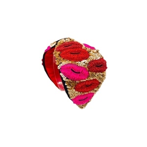 Hot Multicolor Lips Theme Traditional Handcrafted Modernly Designed Turban Headpiece with Threads Vintage Breathable <b>Headbands</b> - Product Image 1
