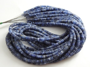 <b>Blue</b> Sapphire 3mm Coin Button <b>Beads</b> Smooth Matte Polished Tyre Shape 16 Inches Length for Jewelry Making - Product Image 4