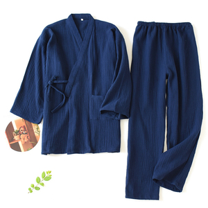 100% Cotton Soft and Light Weight Long Sleeve Muslin <b>Pajamas</b> Two-piece <b>Set</b> Sleepwear <b>for</b> <b>Men</b> - Product Image 5