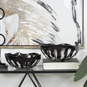 Lot de 2 bols à fruits écologiques en métal aluminium fabriqués à la main avec revêtement noir Centre de table de fête - Product Image 4