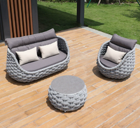 Ensemble de canapés d'extérieur modernes en corde tressée, meubles d'extérieur en aluminium, ensemble de canapés de luxe pour hôtel, terrasse, villa ou cour