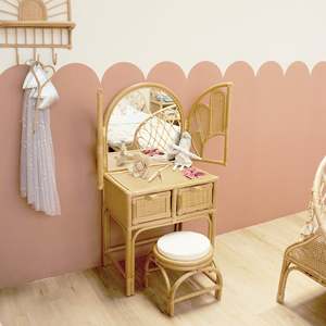 Wholesale Kids Bedroom Furniture Rattan <b>Makeup</b> Vanities Handmade Vanity Table and <b>Chair</b> Set for Children Babies Toddler - Product Image 6