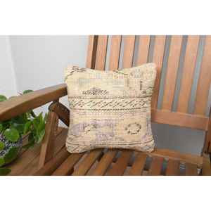 Beige Wool <b>Kantha</b> Patchwork Pillow 12x12 Inch Luxury Vintage Embroidered Fluffy Rustic <b>Throw</b> Pillow for Floor Use - Product Image 1