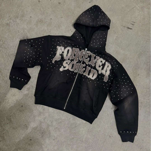 เสื้อฮู้ดสำหรับผู้ชายผ้าฝ้าย100% กรดซักด้วยพลอยเทียมสำหรับฤดูหนาวโลโก้ตามสั่ง - Product Image 2