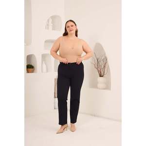 <b>Elastic</b> <b>Waist</b> Plus Size Gabardine Wide Leg <b>Trousers</b> Navy Blue - Product Image 5
