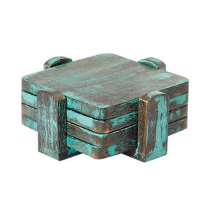 Couleur bleue meilleure vente mangue en bois en forme de carré décor de table sous-verres à thé ensemble de 4 avec des tailles 4x4 pouces - Product Image 1