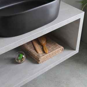 Armoire de salle de bain murale de 80 cm avec miroir LED, comptoir, lavabo, finition noir mat, série KOS - Product Image 3