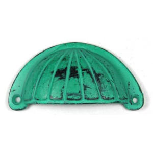Tiradores de taza de armario de cajón de armario estriado de hierro fundido desgastado verde marino de estilo industrial para armario de cocina y dormitorio - Product Image 2