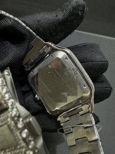 Reloj de Pulsera Premium con Caja Cuadrada de Acero Inoxidable Plateado, Movimientos Suizos, Diamantes Moissanite, Totalmente Engastado, Mecánico Personalizado con Fecha, Estilo Hip Hop - Product Image 2