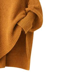 Customized Mustard Brown <b>Womens</b> <b>Oversized</b> Poncho Sweater Ribbed Crew Neck Batwing Sleeve Soft Knit Winter Pullover Fashion Top - Product Image 4