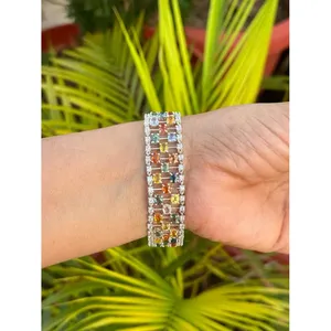 925 <b>Silver</b> Oval Multi Sapphire <b>Bracelet</b> with 14K Gold 18K Gold Rose Gold & Rhodium Plating Diamond & Ruby <b>Charm</b> Religious Style - Product Image 4