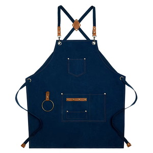 Tablier de cuisine en toile personnalisé avec logo, à bretelles croisées en cuir, imperméable, confortable, unisexe, avec poche – Grande Vente - Product Image 2