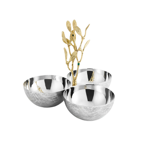 Aluminium Nut Serving Bowls With Leaf Design Stand Silver and Gold Color <b>Sweets</b> Serving Bowl for Home Hotel Use - Product Image 3