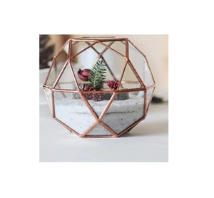 Terrarium Glass Home Decorative Candle Holder for Decoration Brass Glass <b>Square</b> Shaped Desk Top <b>T</b> Light Candle Holder - Product Image 5