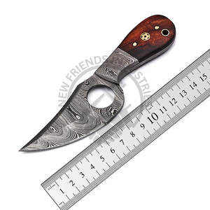 Venta caliente hecho Dewdrop Damasco acero completo Tang caza Camping DIY OBM Skinner cuchillo dedo agujero nogal madera Damasco refuerzo - Product Image 1