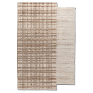 Alfombra de Lana Tejida a Mano con Diseño de Contornos en Color Marfil, Rectangular, Abstracta y a Rayas, para Sala de Estar, Pasillo o Entrada - Hwl-449 - Product Image 1