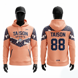 Sweat à capuche de volley-ball en polaire polyester brossé premium 320 GSM, bleu marine et blanc, avec logo personnalisé, imperméable, respirant, unisexe - Product Image 4