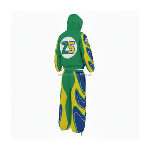 Elegante conjunto de cortavientos de poliéster ligero 220 GSM con paneles ondulados verde amarillo azul logotipo personalizado transferencia de calor de talla grande - Product Image 5