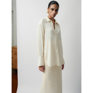 Camisas de mujer de estilo femenino Botones frontales Pina Emb Blusa de crepé de seda Ropa de tela ecológica Mujeres Whiteant Vietnam - Product Image 1