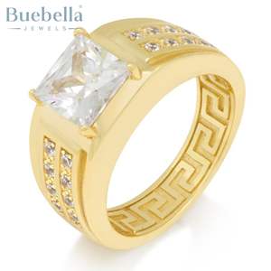 Venta caliente Original 925 Sterling 14K chapado en oro Princess-Cut Signet Ring para hombres joyería de regalo - Product Image 1