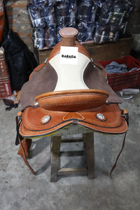 Selle de cheval en cuir véritable teint en tambour, équipement de cheval de style western, selle de plaisir pour la randonnée, produits d'équitation anglaise en provenance d'Inde - Product Image 4