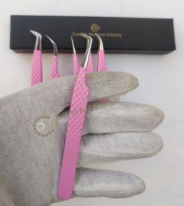 Pince à épiler d'extension de cils à pointe de fibre Logo personnalisé pince à cils de couleur rose pince à épiler japonaise en acier inoxydable pour cils - Product Image 5