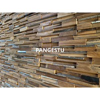 Panneaux muraux modernes en teck recyclé, motif géométrique, insonorisants, pour maison, villa, divertissement, style décoratif, marque PANGESTU