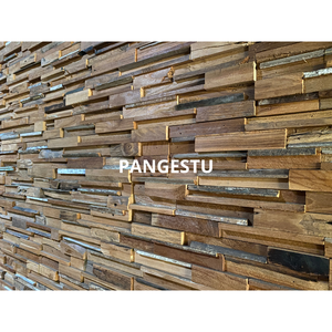 Paneles de pared modernos de teca recuperados patrón geométrico insonorizados para el hogar y Villa entretenimiento estilo decorativo - Product Image 3