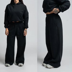 Wholesale <b>Womens</b> Vintage Solid Streetwear Sweatpants <b>Set</b> with Embroidered Flare Pants & for Sweating Hoodie - Product Image 2