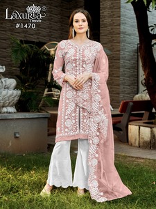 Trajes paquistaníes de lujo India Faux Georgette bordado trabajo pesado Dupatta fiesta boda desgaste hecho seda algodón Salwar ropa - Product Image 6