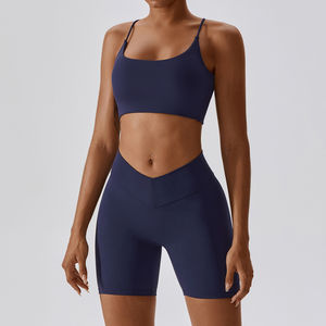 2024 personnalisé marque privée femmes Gym Fitness deux pièces ensemble de vêtements de sport respirant motif solide avec fermeture à la taille élastique - Product Image 4