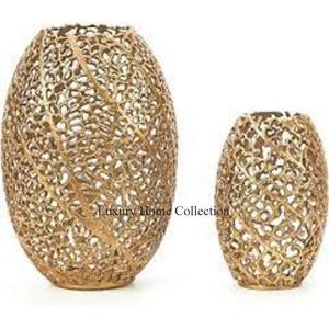 Vase de décoration de maison aspect luxueux de forme ronde Vase de décoration de table et de sol de mariage de couleur dorée OEM et ODM disponibles - Product Image 3