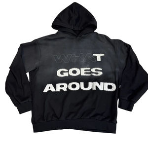 เสื้อฮู้ดดี้ผู้ชายทรงโอเวอร์ไซส์ ผ้าคอตตอนฟลีซ ปักลายแบบแอพพลิเค ไม่มีกระเป๋า ปักลายแบบแพทช์ ล้างสีแบบแอซิดวอช - Product Image 1