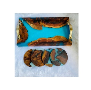 Plateau de service en bois et résine avec présentoir sous-verre Plateau de service personnalisé en bois et résine de qualité supérieure au meilleur prix - Product Image 5