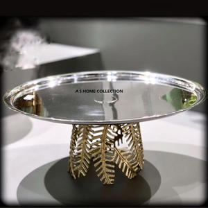 Golden Leafy Designer Aluminum Metal <b>Cake</b> <b>Stand</b> With <b>Glass</b> for Home Hotel and Restaurant Usage At Low Price - Product Image 4
