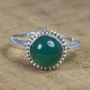 925 Sterling <b>Silver</b> <b>Handmade</b> Green Onyx Ring Classic Natural Cut Crystal Gemstone Perfect Wedding Anniversary Gift for Women - Product Image 1