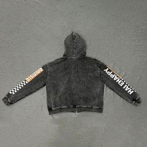 Custom Vintage Acid Wash Zip Up Diseño de impresión Oversized Boxy Fit Hoodie Streetwear Style OEM Services Fabricante mayorista - Product Image 3