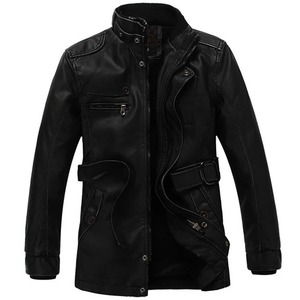 Hiver Hommes Cuir Véritable Toile Veste Casual Coupe-Vent Imperméable Chaud Manteau de Moto Mode Long - Product Image 4