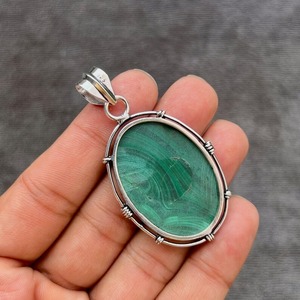 Pendentif en malachite, bijoux en argent sterling 925, pendentif en malachite fait main, cadeau pour son anniversaire - Product Image 4