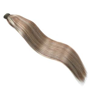 Vietnamese Human <b>Hair</b> Ponytail Extension Body <b>Wave</b> Medium Brown Platinum Mix Kinky Straight Texture - Product Image 3