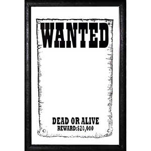 Miroir avec cadre en bois et verre 'Wanted Dead or Alive' - Product Image 1