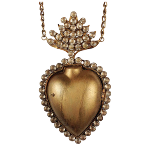 Cœur sacré en métal fini or antique Cœur sacré en cristal fini suspendu Cœur sacré Milagros pour décoration murale Cadeau catholique décoratif - Product Image 1