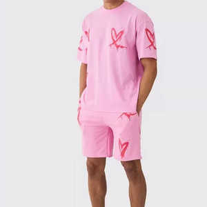 100% coton hommes nouveau Design t-shirt et short lavage à l'acide bouffée impression Logo Twin Set pour hommes - Product Image 3