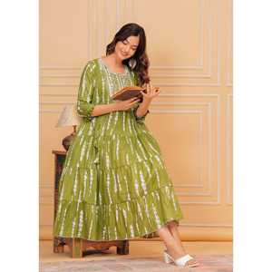Trendy Green Cotton Lurex Anarkali vestido con bordado vestidos de noche - Product Image 5