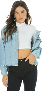 Veste en jean délavée pour femme de qualité supérieure, coupe-vent personnalisée pour étudiantes, teinte unie avec style - Product Image 2