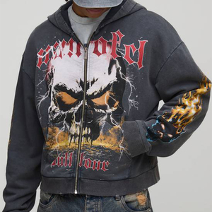 Sweat-shirt à capuche en molleton délavé à l'acide, très demandé, écologique, 100% coton, ourlet côtelé, poignets côtelés, vêtements décontractés pour homme, automne - Product Image 1